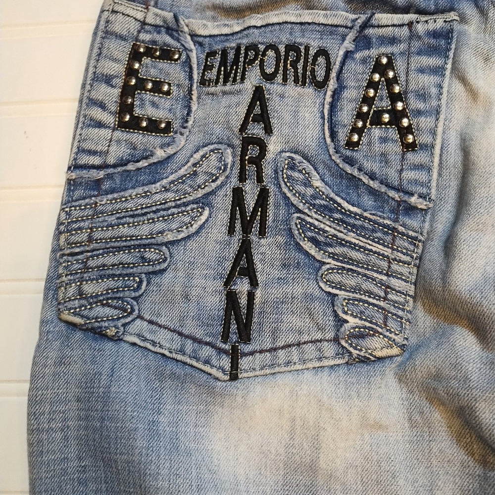 Vintage Emporio Armani Jeans Distressed Trashed 90s Women's Sz 29 Large Logo Y2K - Picture 11 of 16